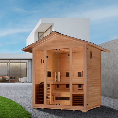 Golden Designs "Gargellen" 5 Person Hybrid (PureTech™ Full Spectrum IR or Traditional Stove) Outdoor Sauna (GDI-8125-01)
