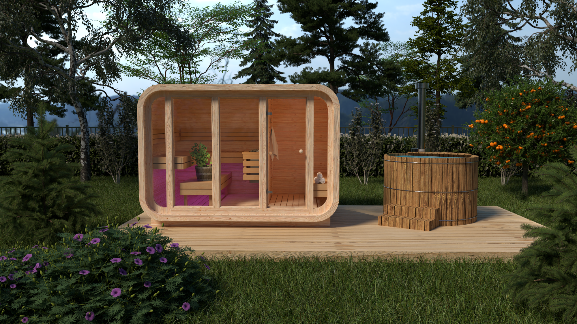 RecoSauna Comfort Square Sauna 3.0 x 2.3 m - Nordic Pine