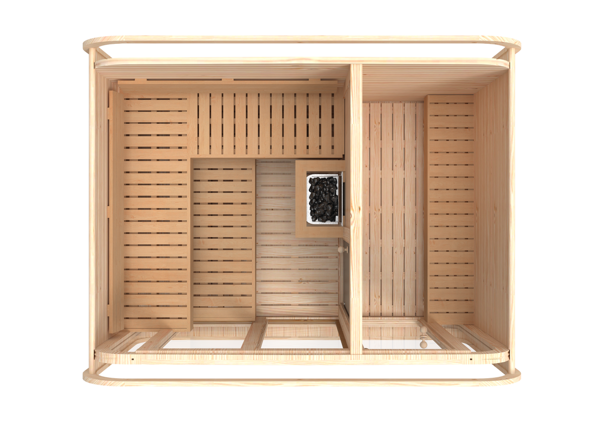 RecoSauna Comfort Square Sauna 3.0 x 2.3 m - Nordic Pine